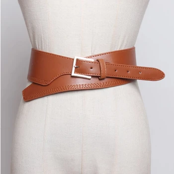 

SondrNew Fashion 2020 Autumn Winter Pin Buckle Irregular PU Leather Wide Girdle Waist Belts Waist Seal Women N983