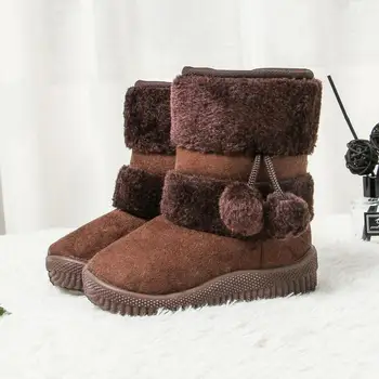 

Unisex Children Casual Soft Solid Non-Slip Winter Warm Velvet Hairball Side Zipper Snow Plastic Boots