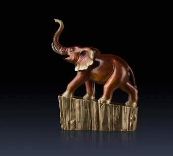 

13.7inches Chinese Art Deco Pure Brass painted auspicious Elephant decorate sculpture Decoration Home Furnishings Gift Statue
