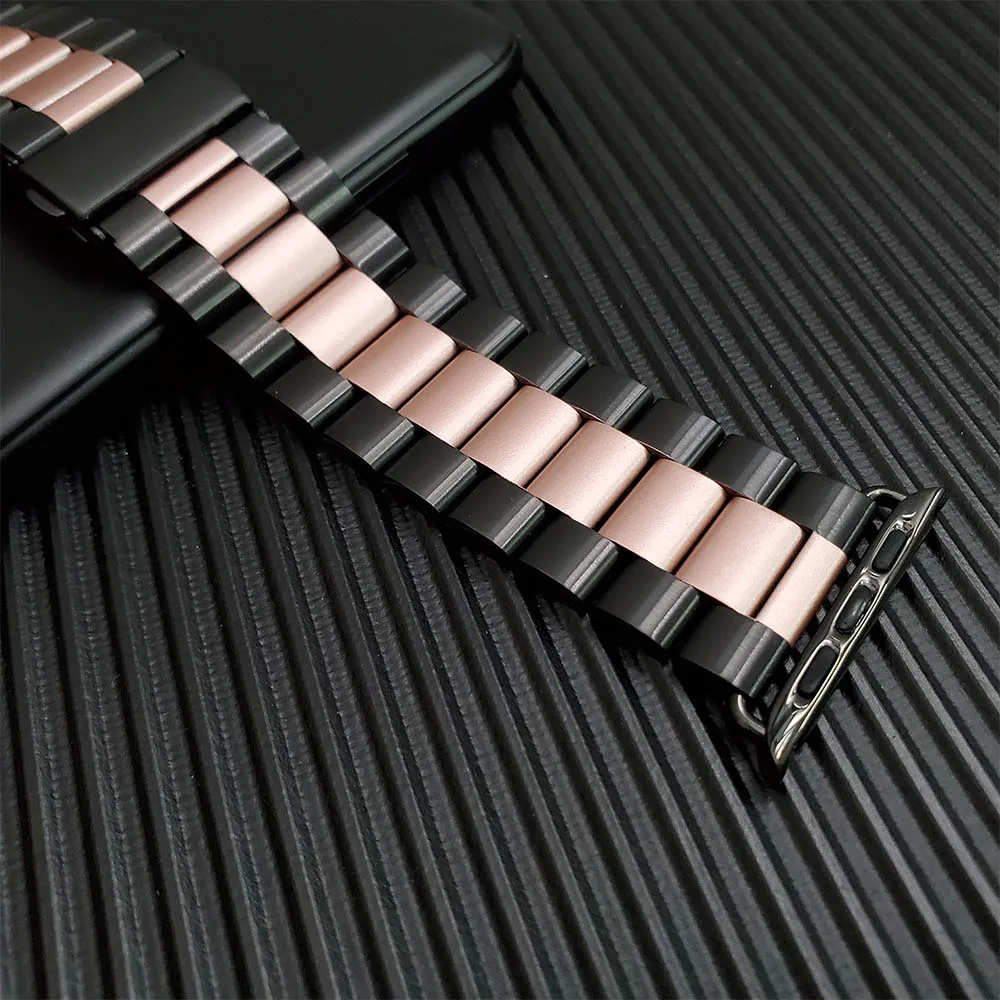 Классический металлический ремешок из нержавеющей стали для Apple Watch 5 44 мм 40 мм 38 мм 42 мм соединяющий ремешок браслета для IWatch Series 1 2 3 4 - Band Color: Black pink