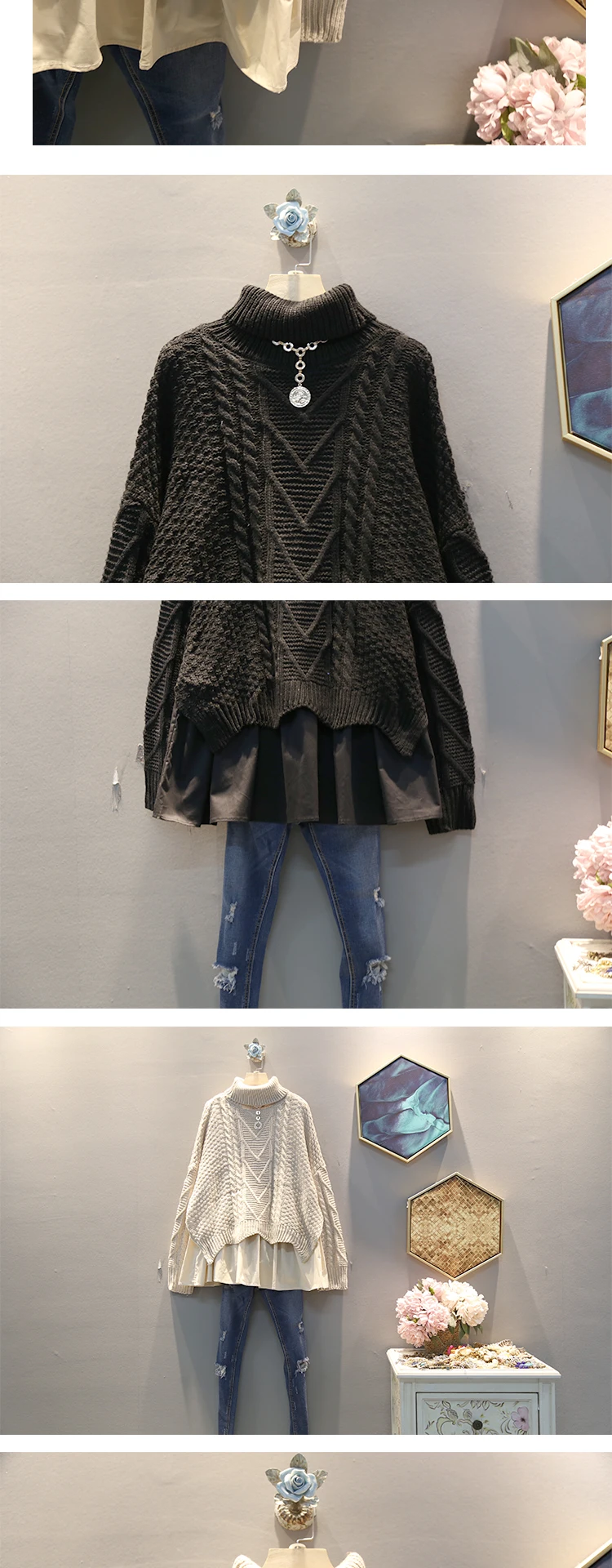 Winter New Korean Retro High Neck Sweater Two Pieces Fashion Design Casual Pullovers Korean Top
