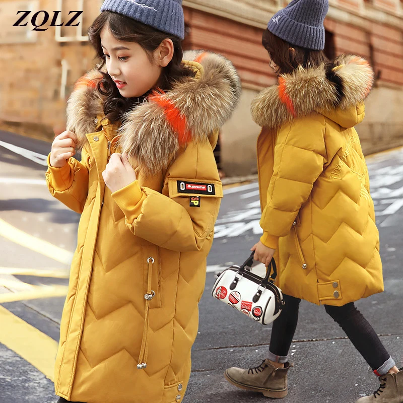 

ZQLZ Winter Down Jacket for Girls Clothes parka real Fur Hooded Winter Coat 2019 New Children Outerwear Long Teenage clothing