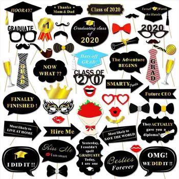 

50pcs Photo Booth Props Graduation Party Decoration 2020 Bachelor Cap Grad Congrats Graduated Supplies PhotoBooth