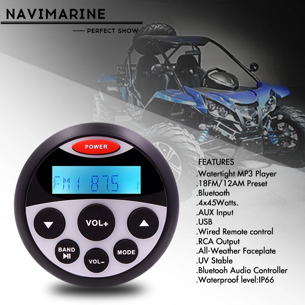 Marine Stereo Waterproof Bluetooth Audio Radio MP3 Player 5.25" Marine Speaker For ATV SPA CAR Motorcycle Yacht+ FM AM Antenna