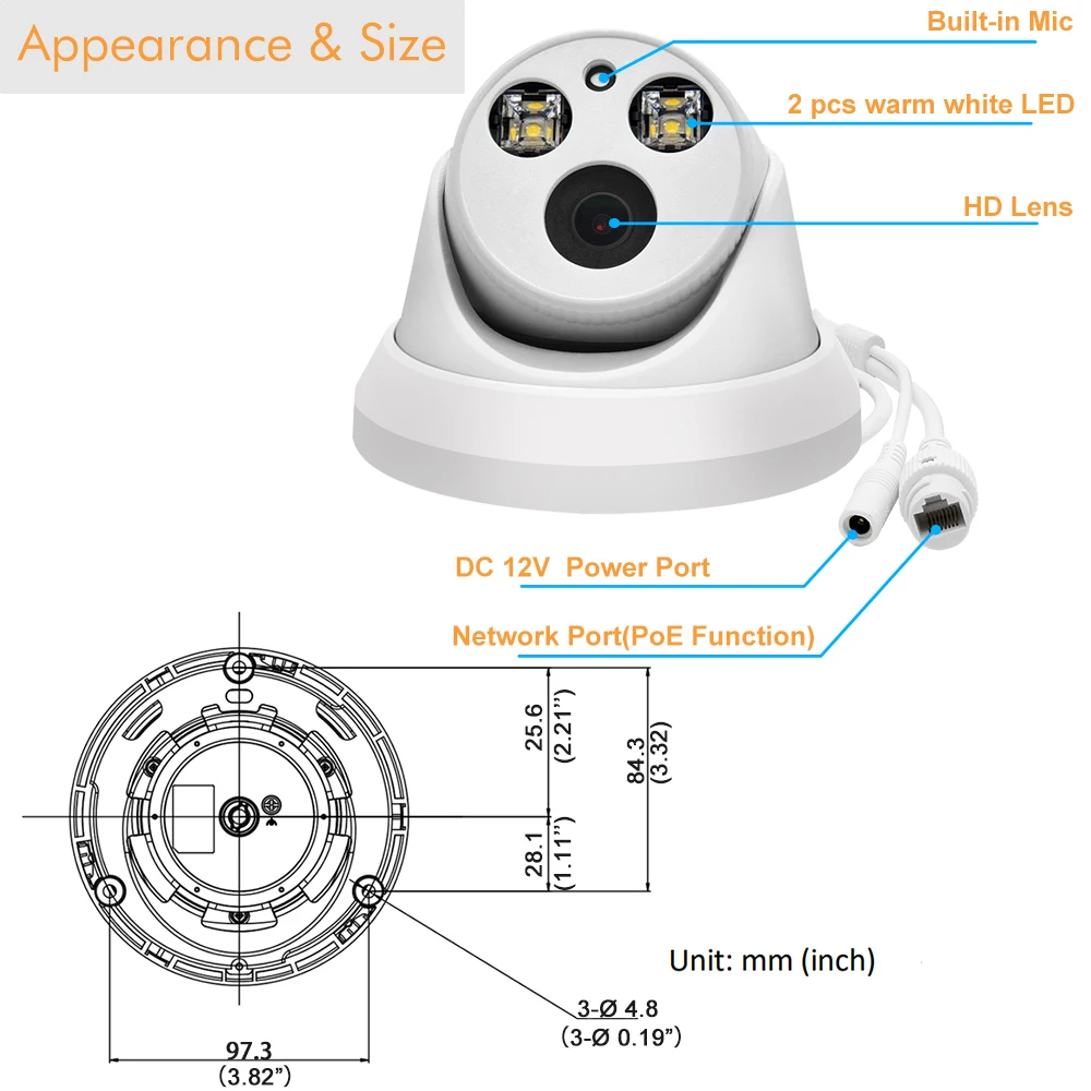 US $53.10 Hikvision Compatible ColorVu 5MP Dome POE IP Camera 8MP Home Security CCTV Camera 1080P 30m H265 P2P Plug play IPC