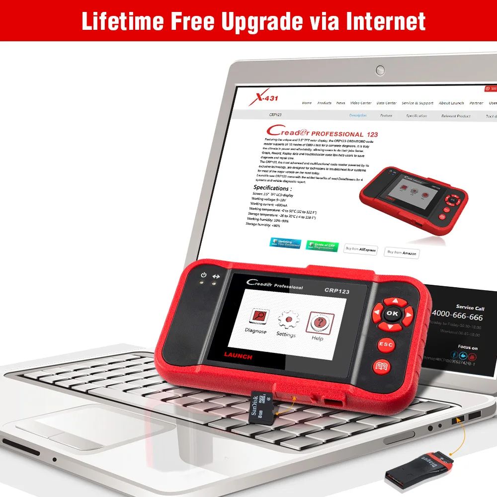 LAUNCH CRP123 ABS SRS Transmission Engine 4 Systems OBD2 Code Reader OBDII Diagnostic Tool CRP 123 Auto Scanner Creader VII+ 6