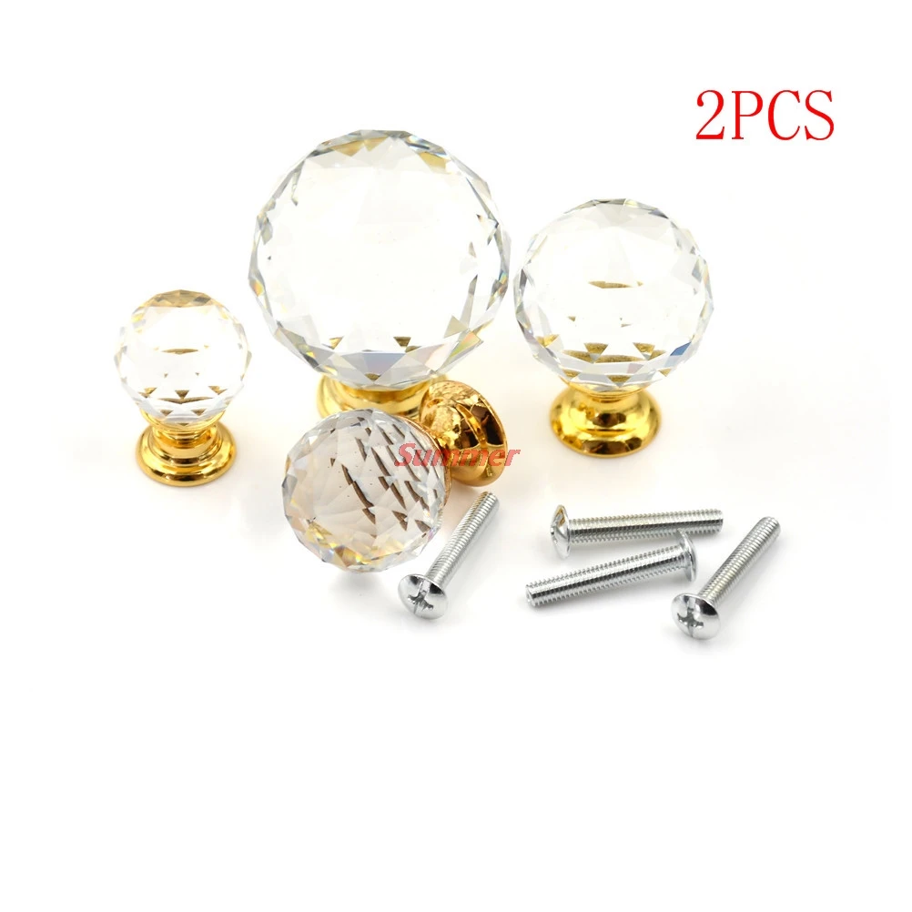 2pcs/lot Clear Crystal Glass Door Knobs Diamond Drawer Cabinet Wardrobe Pull Handle