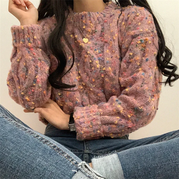 Neploe Pull Femme контрастный цвет смешанный тканый пуловер свитер с длинным рукавом и круглым вырезом для женщин корейский вязаный Топ джемпер 56207