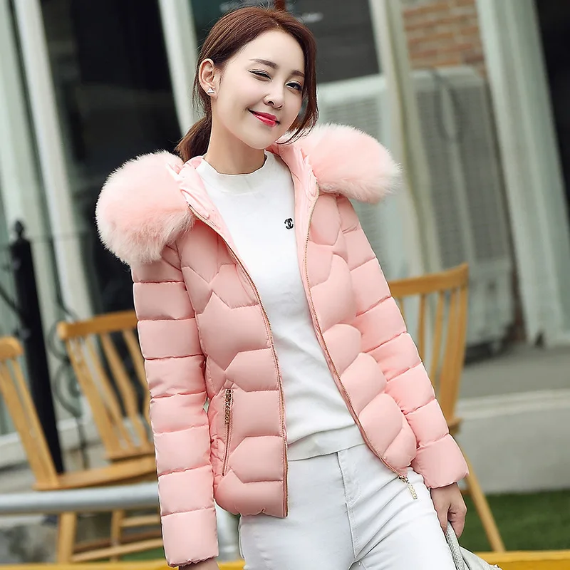 

2019 Autumn And Winter New Style Hooded WOMEN'S Cotton Jacket Slim Fit Short Large Fur Collar down Jacket Cotton-padded Clothes