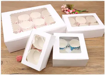 

Kraft paper gift cake box 30pieces White cupcake box with window, Handmade white cupcake packing craft box white