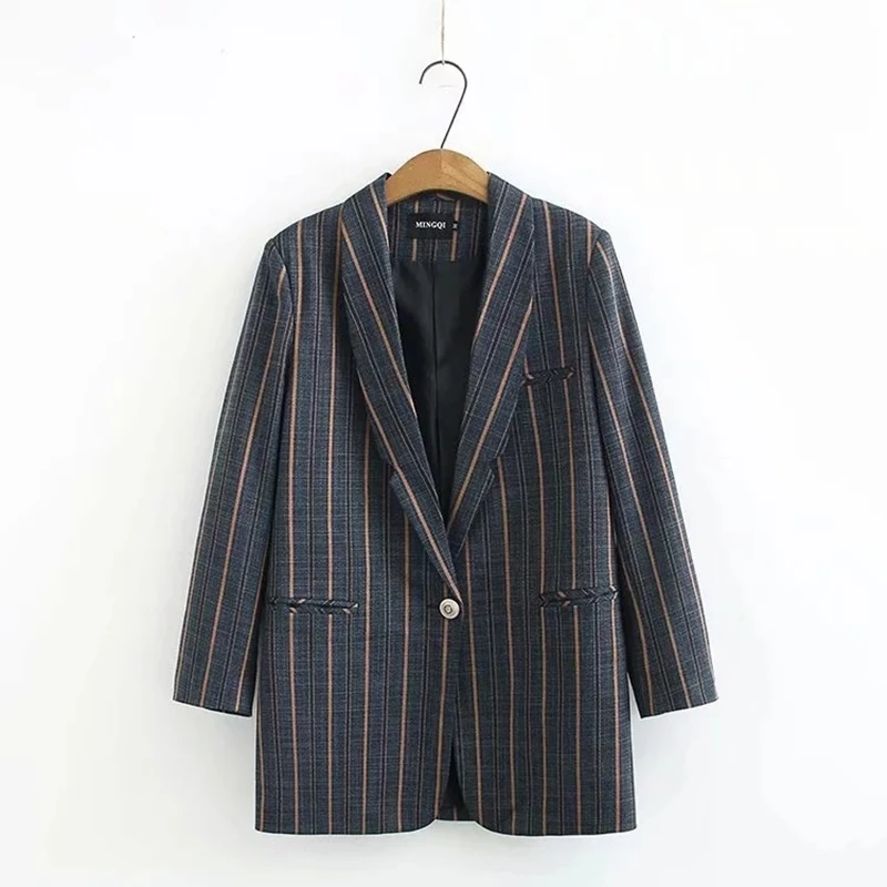 

Striped Blazer Women Plus Size 2020 Autumn Loose Casual Blazers Suit Womens Long Sleeve Single Button Outwear High Quality Chic