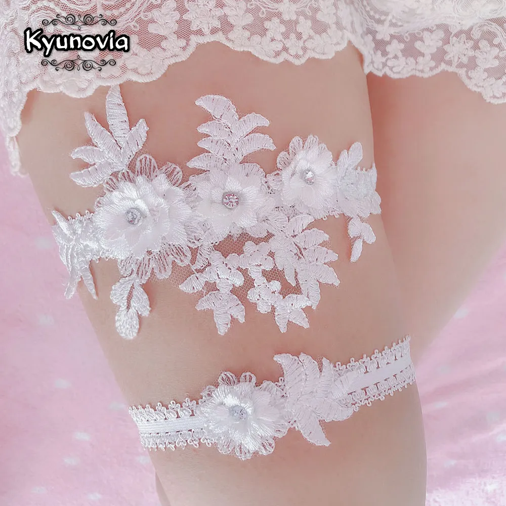 Kyunovia Стразы Вышивка цветок для женщин/невесты Бедро кольцо для ног Свадебные Подвязки Пояс Подвязки Набор BY61