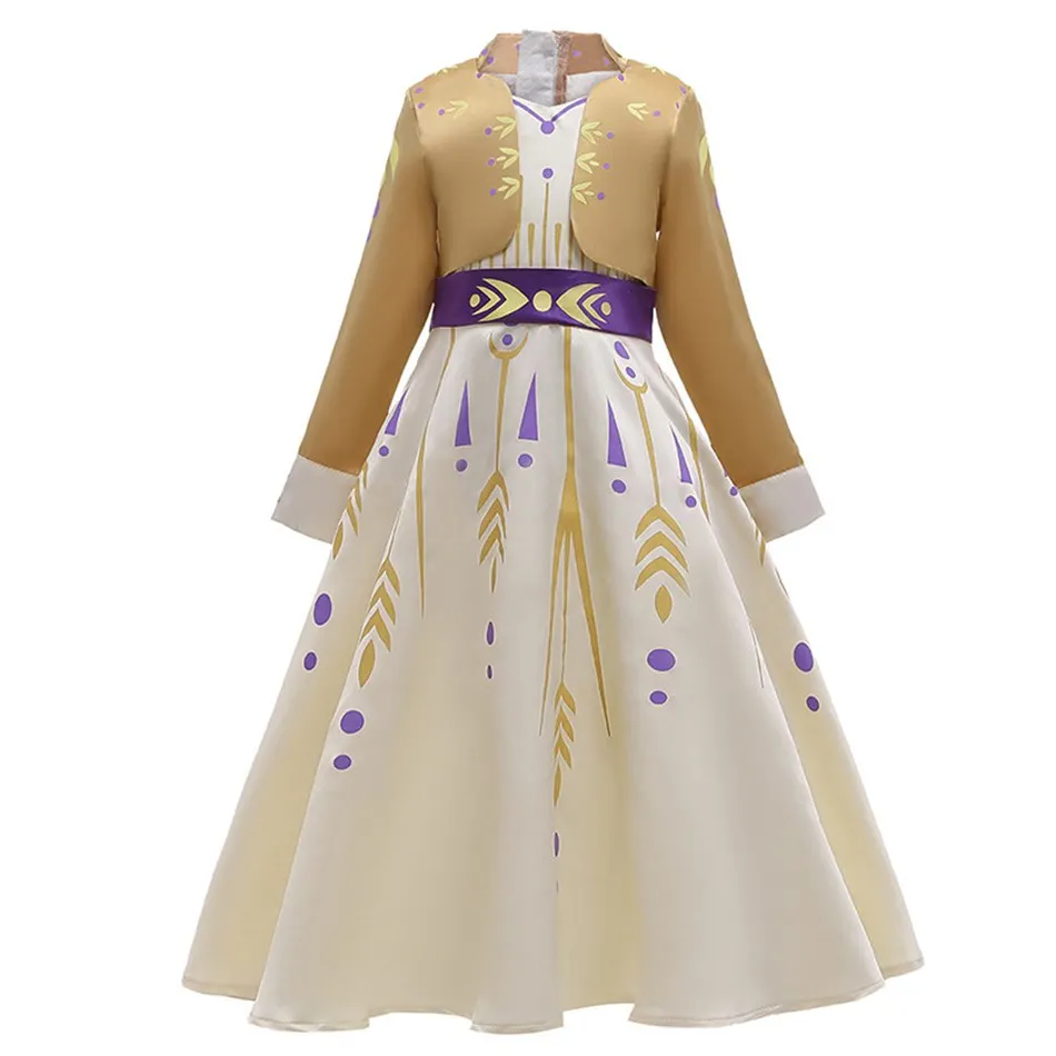 MUABABY/новое платье Анны 2 для девочек, с длинными рукавами, имитация двух частей, Снежная королева, необычный костюм на Хэллоуин, маскарадная одежда для вечеринок, От 3 до 12 лет