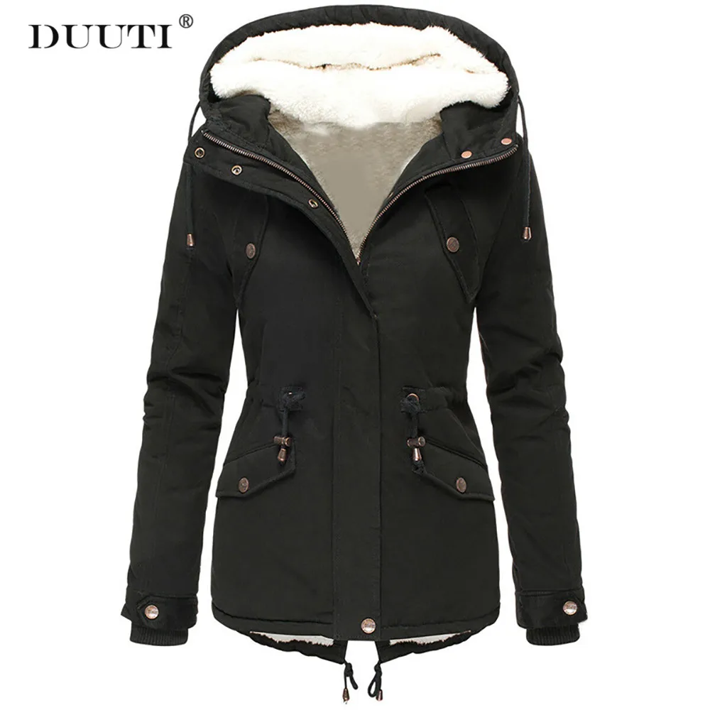 

DUUTI Solid Color Cotton Coats Women Casual Hooded Jacket Coat Multi-pocket Drawstring Simple Winter Warm Thicken Basic Tops D20