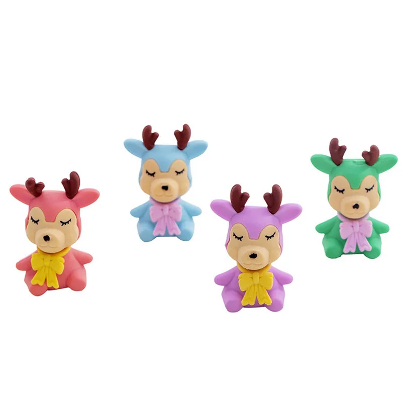 

4 pcs/lot Rubber Erasers Small colored deer Pencil Eraser Students Stationery School Supplies For Children Kids Gift Eraser
