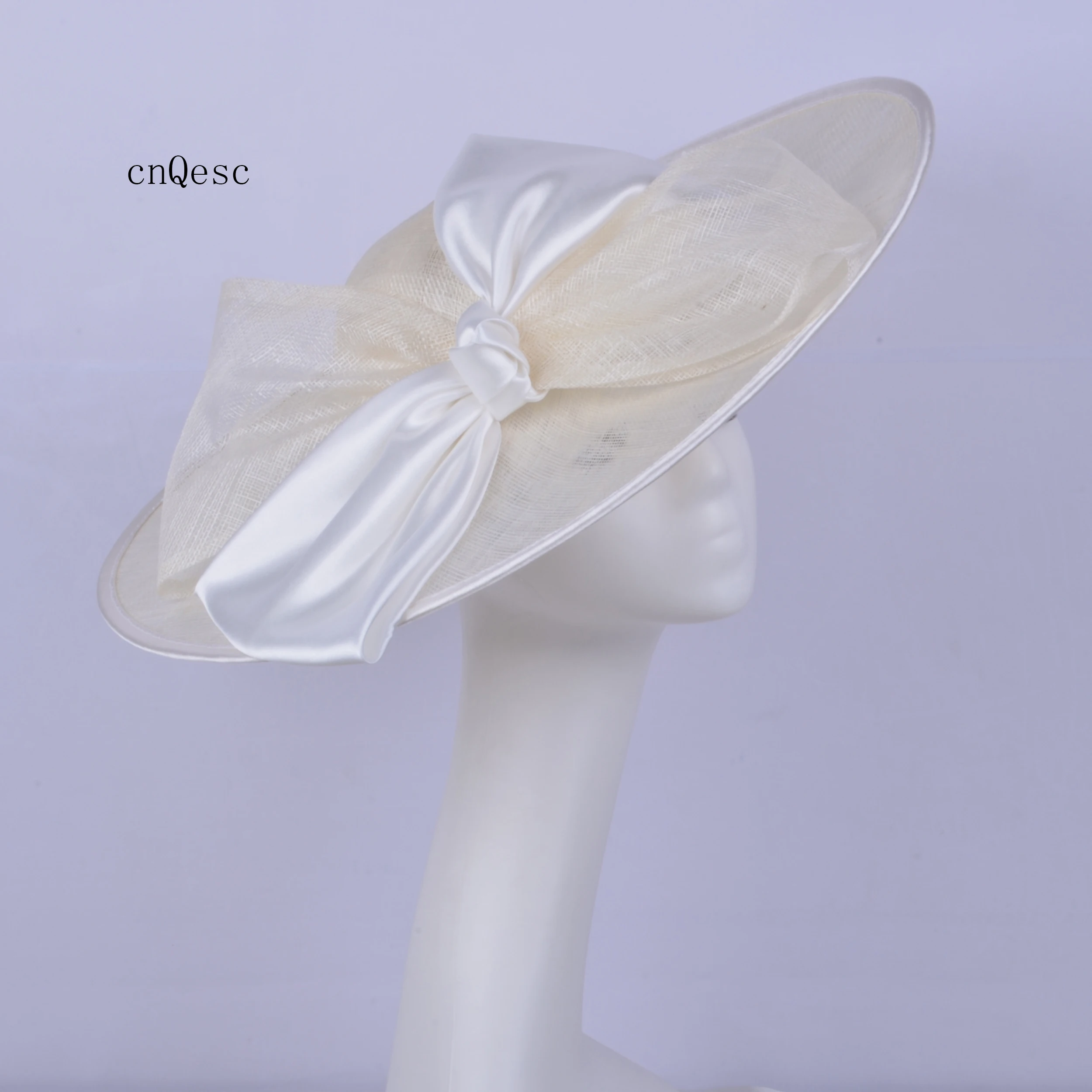 

2019 Simple X Large Ivory sinamay fascinator dress hat Kentucky Derby wedding races bridal shower mother of the bride w/bow