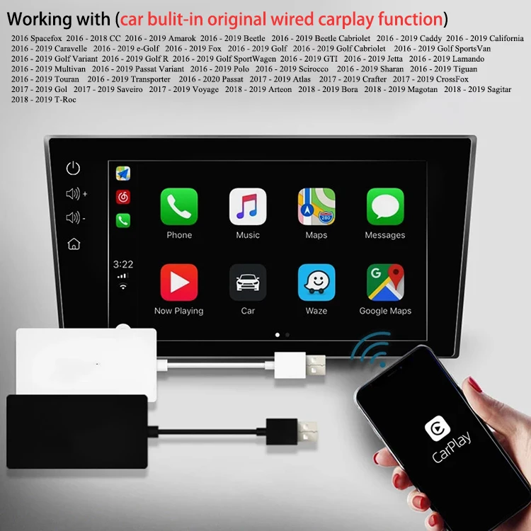 Проводной к беспроводной Apple CarPlay USB ключ подключи и играй Bluetooth WiFi CarPlay для автомобиля с OEM проводной Carplay - Название цвета: Volkswagen