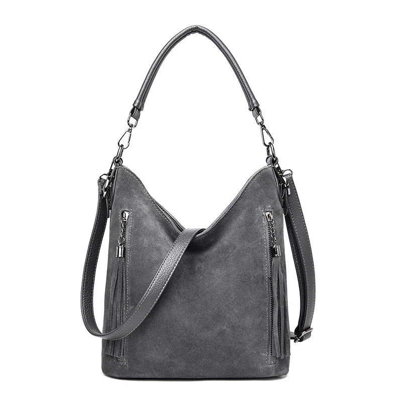 Женские сумки с кисточками, высокое качество, замшевые кожаные сумки через плечо для женщин, роскошные сумки для женщин, дизайнерские сумки bolso mujer - Цвет: Gray-1