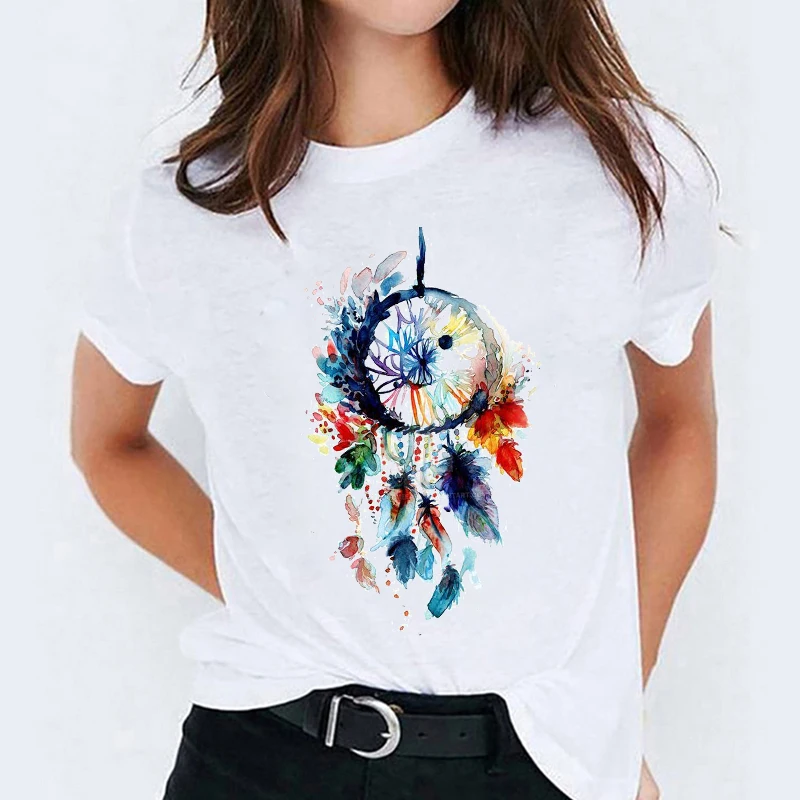 T-shirts Top for Women Watercolor Feather Bird Cartoon 90s Casual Print Lady  Womens Graphic T Shirt Ladies Female Tee T-Shirt