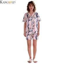 KANCOOLD Высокое качество для женщин сексуальный принт Slim Fit пижамы полиэстер Атлас удобные короткие рукава Ночная рубашка комплект