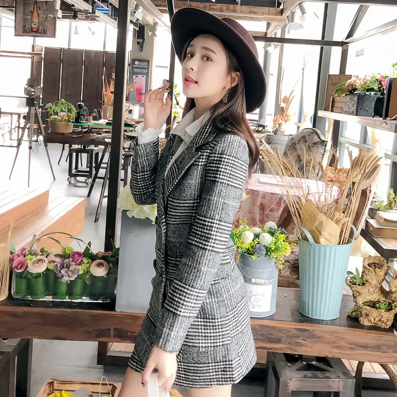 

Winter New Style Woolen Thousands of Birds Suit Jacket Women's Short Suit Casual Graceful Two-Piece Suit
