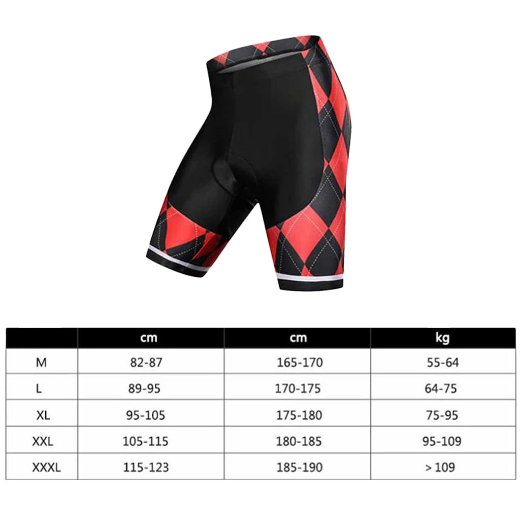 Comfortable 80% Polyester + 20% Spandex Black and Red Grid Summer Cycling Shorts for Outdoor Sports