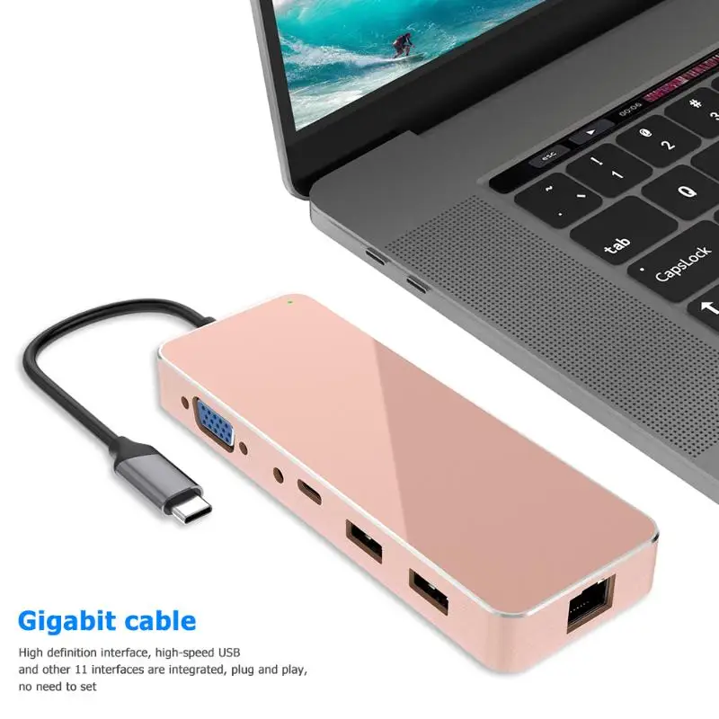 11-в-1 USB-C концентратор Многофункциональный Тип с разъемами типа C и HDMI/VGA/USB3.0/2,0/3,5 мм/TF-карта/RJ45/PD адаптер конвертер для WIN 7/8/10, MAC OS