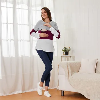 

Fashion Nursing Tops Long Sleeve Maternity Blouse Loose Breastfeeding Patchwork Full Sleeve Womens Winter Maternity Tops Y129
