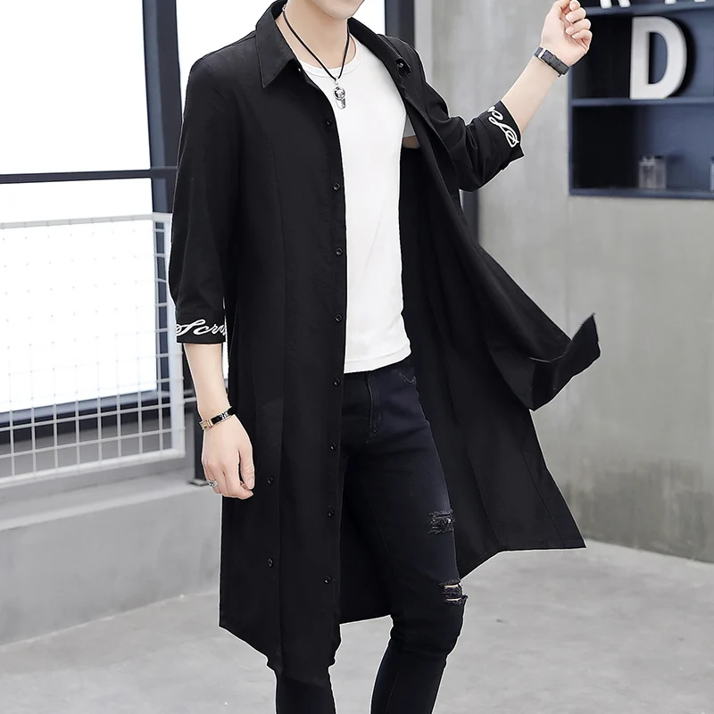 Chaqueta cortavientos de longitud media para hombre, abrigo por encima de la rodilla, bata de carretera de estilo chino, cárdigan con mangas y bata Hanfu