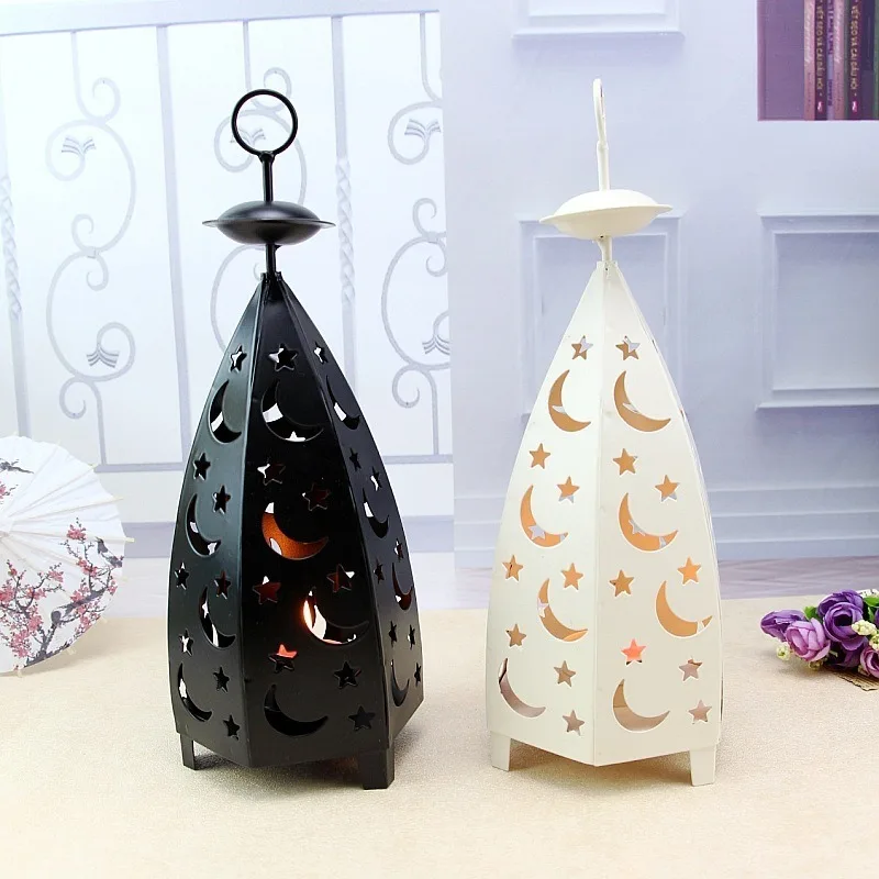 Retro Distressed Star and Moon Wrought Iron Wind Lamp Candle Holder Portable Pastoral Desktop Decoration Ornaments | Дом и сад