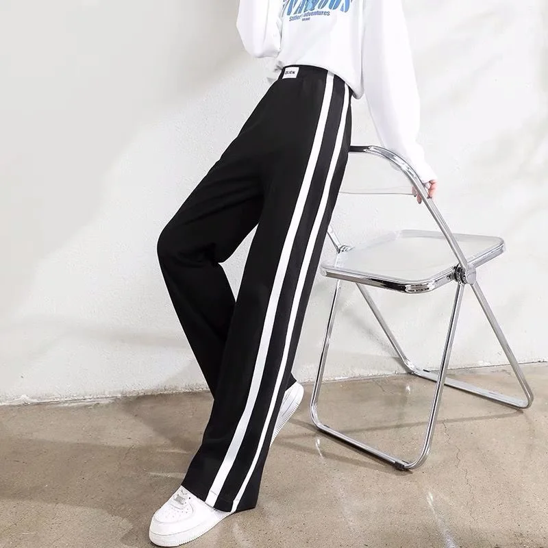 

Korean Style Wide Leg Pants Women Spring Autumn Loose Straight Long Pants Female High Waist Black Trousers AA4237