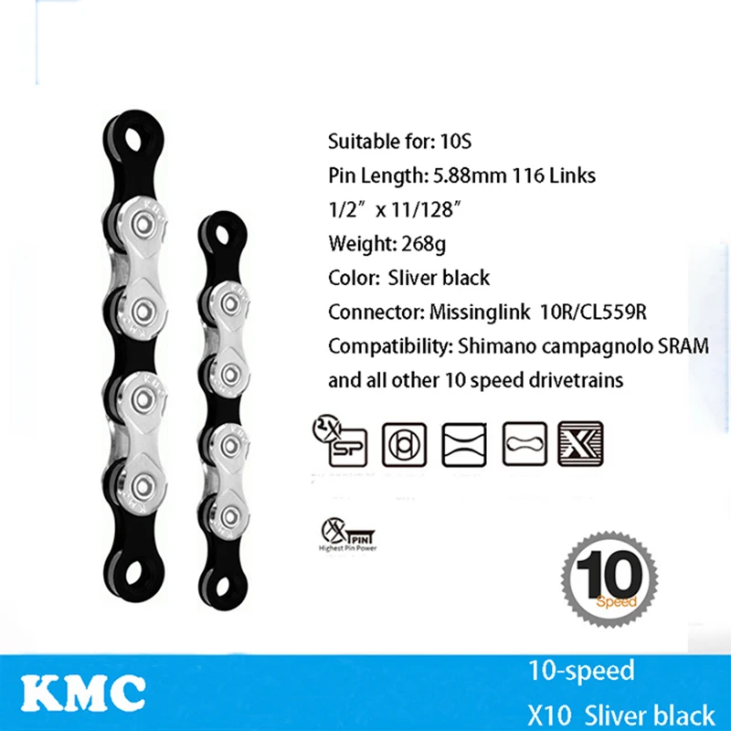 KMC велосипедная цепь X8 X9 X9sl X10 X10sl X11SL X12 велосипедная цепь для Shimano/SRAM 8 9 10 11 12 Скоростей 116л MTB шоссейные велосипедные цепи часть