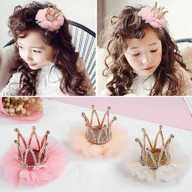 

Children Kidds Girl Princess Rhinestone Crystal Lace Crown Hairpin Clip New Style Gift Decoration Accessory