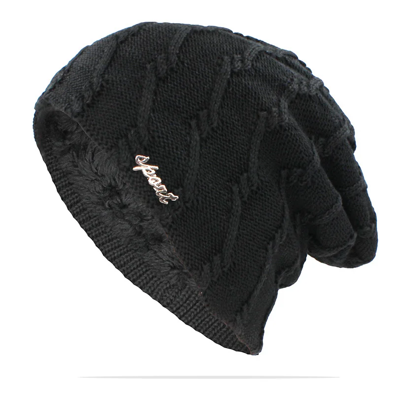 Черный ALTOBEFUN Skullies Beanie зимняя шапка мужская Из Искусственного Меха Теплые Мешковатые вязаные шапочки вязаная Толстая шапка для женщин Осенняя шапка BHT149 - Цвет: Черный