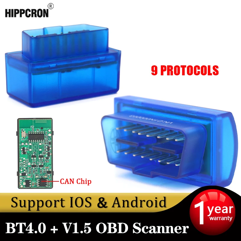 Hippcron Bluetooth ELM327 V1.5 Авто OBD сканер считыватель кодов инструмент автомобильный
