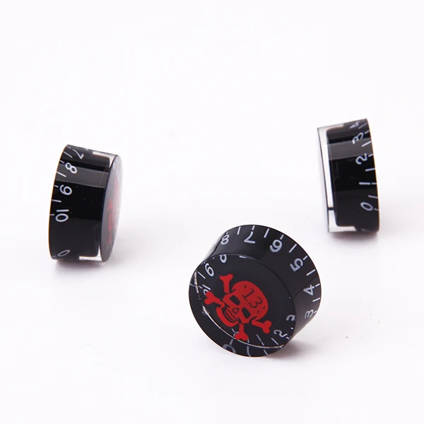 3pcs Black Speed Control Knobs for Electric Guitar w/ Red Skull Head Crossbones