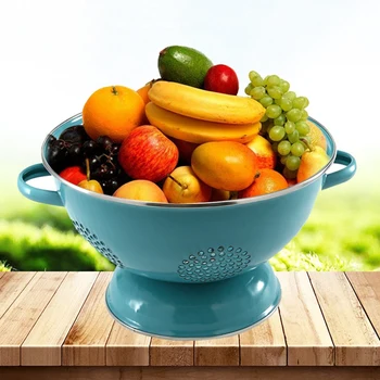 

Living Room Kitchen Household Fruit Basket Washing Basket Draining Basket Enamel Drain Bowl Round Fruit Tray