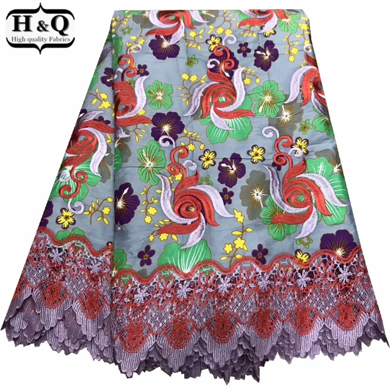

H&Q 2019 Stylish Print Wax Lace Embroidered Fabric Nigerian Floral Batik Lace Guipure Lace 100% Cotton Sewing Fabric For Wedding