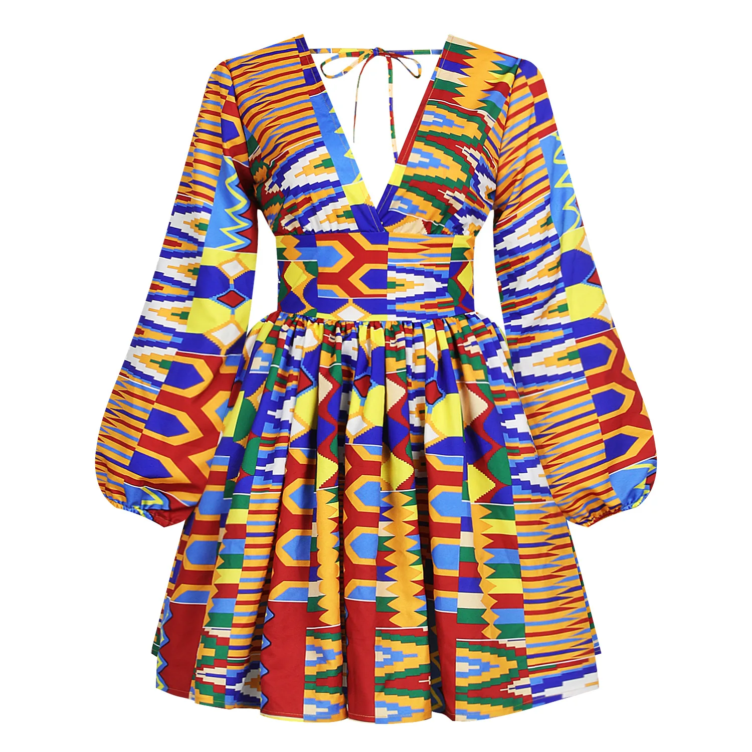 Осеннее сексуальное модное Африканское женское платье с v-образным вырезом из полиэстера с принтом размера плюс