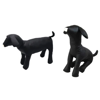 

2x Leather Dog Mannequins Standing Position Dog Models Toys Pet Animal Shop Display Mannequin Black L & M