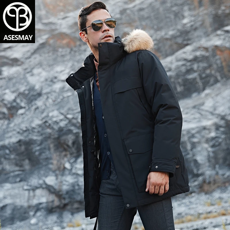 men winter coat down jacket warm parkas fur hooded long white duck down male brand coats tracksuits snow outerwear
