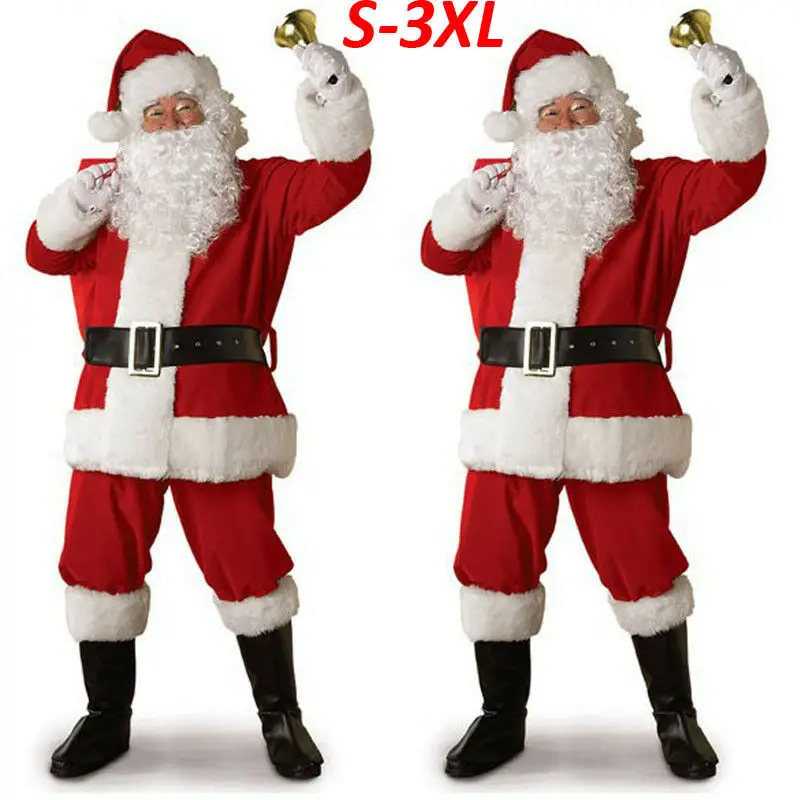 5PCS Santa Claus Costume Men Adult Suit Christmas Party Outfit Fancy Xmas Dress Christmas Clothes Cosplay Outfit S-3XL santa claus costume