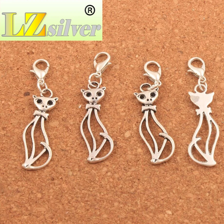 102PCS Zinc Alloy Hollow Slim Cat Clasp European Lobster Trigger Clip On Charm Beads C1162 11x48 mm