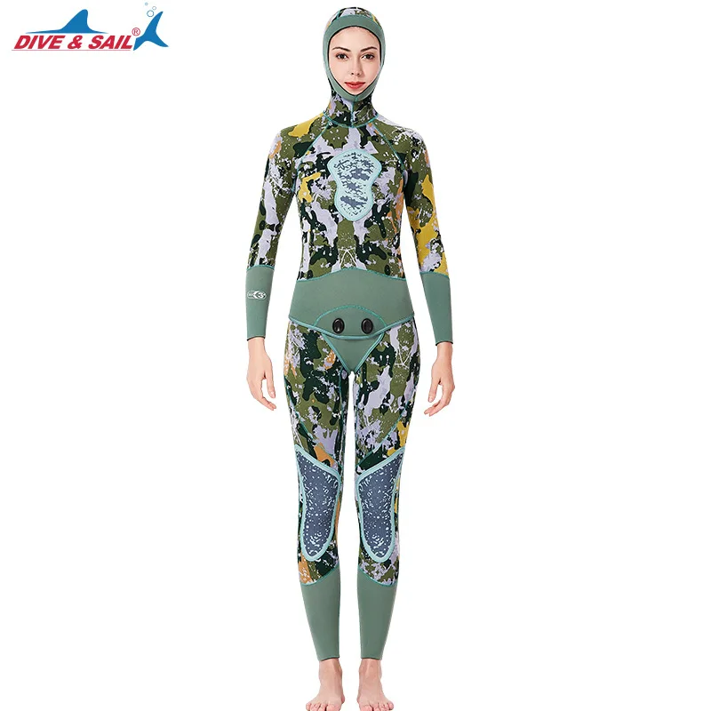 Мужской женский раздельный 3 мм неопреновый гидрокостюм с капюшоном из двух частей, теплый гидрокостюм для подводного плавания, сёрфинга, подводного плавания, спорта - Цвет: Women