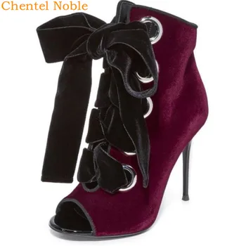 

chentel noble Ankle Booties Lace Up Stiletto High Heels Velvet Boots Botas Mujer A Pair Of Shoes For Any And Every Occasion