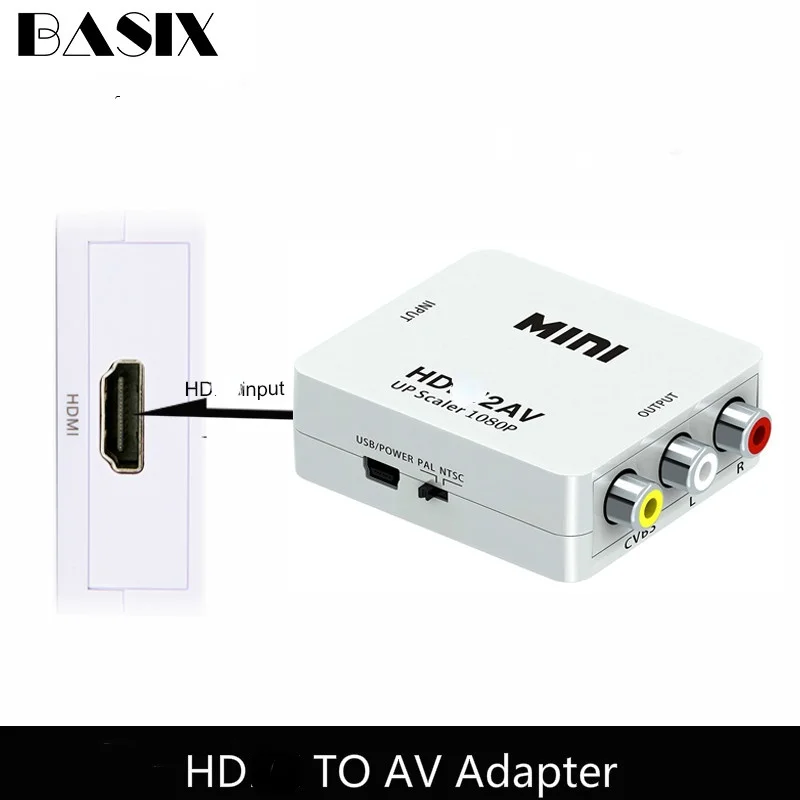 Basix HDMI-Совместимость с av-адаптером 1080P видео конвертер HD2AV адаптер коробка