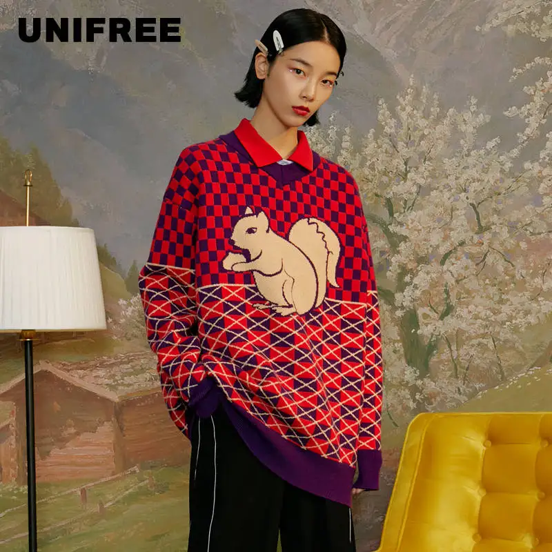 A6 Violet Unifree2019 Зимний женский Повседневный пуловер свободного кроя с милым рисунком теплый свитер U194K627DT - Color: A6 Violet