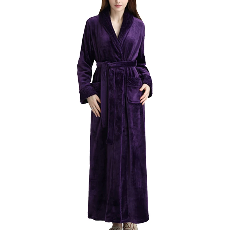 Мягкая фланелевая одежда для влюбленных из кораллового флиса, теплый супер длинный банный халат для мужчин и женщин, кимоно, халат, халаты - Цвет: color 13