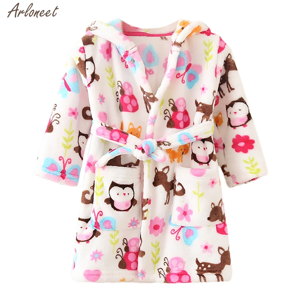 Toddler Baby Boys Girls Print Thick Warm Flannel Bathrobe Night-robe Pajamas Girls Coat Baby Pajamas Sleepwear Outfits New