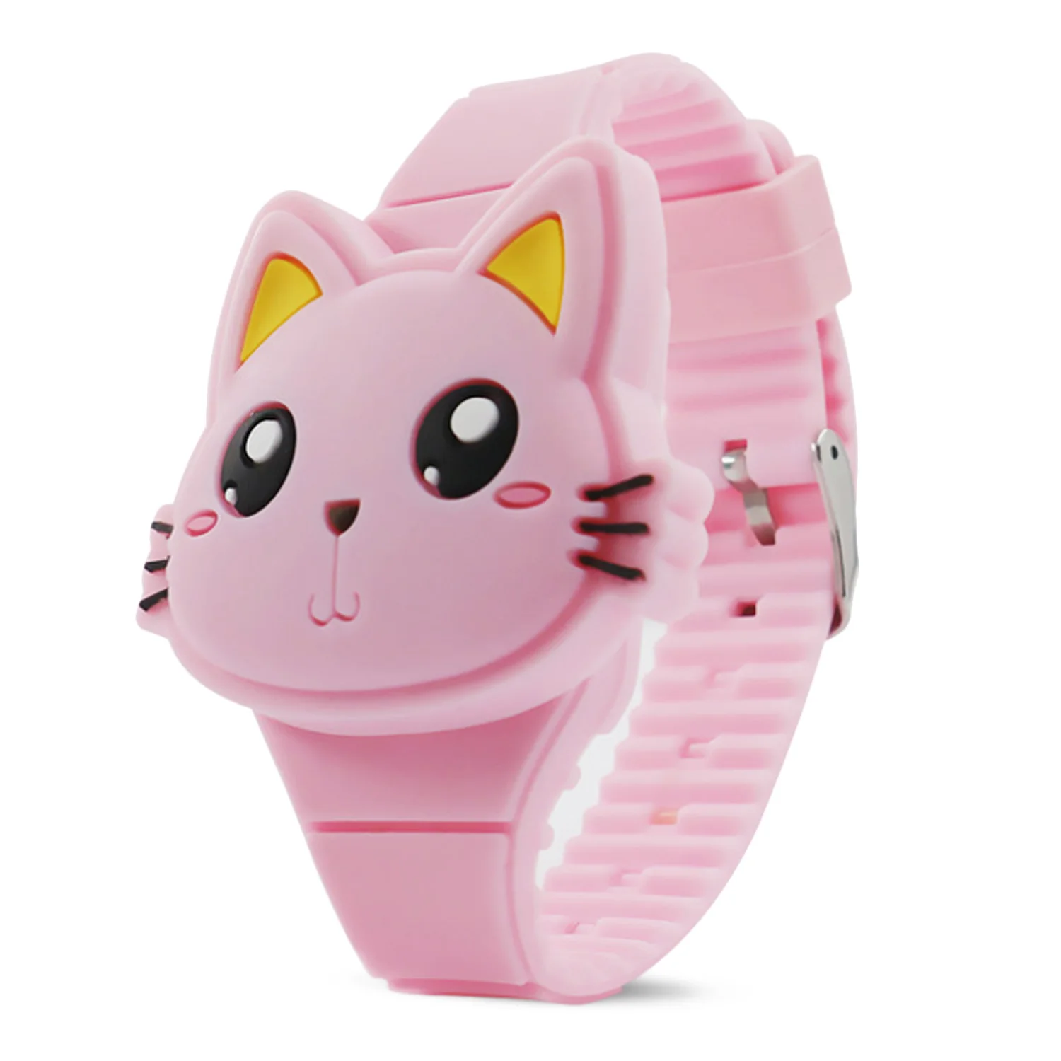 Pink Дети откидная крышка резиновые часы милые 3D мультфильм в форме кошки, животного раскладушка светодиодный электронные цифровые наручные часы игрушка студенческие часы - Цвет: Pink